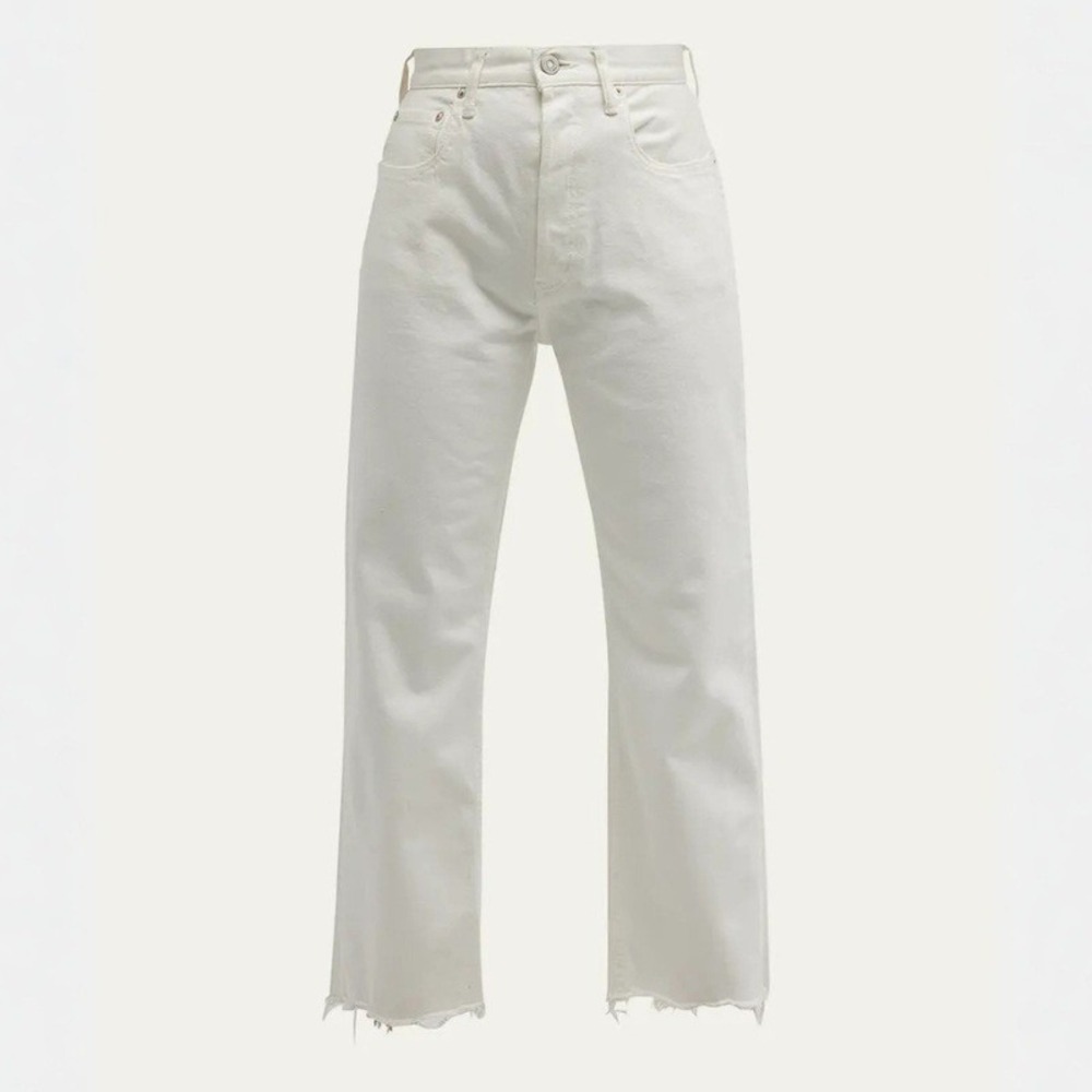 Moussy Vintage Aurora Wide Straight-Cropped Jeans White Raw Hem Size 30 NWT - Picture 2 of 11